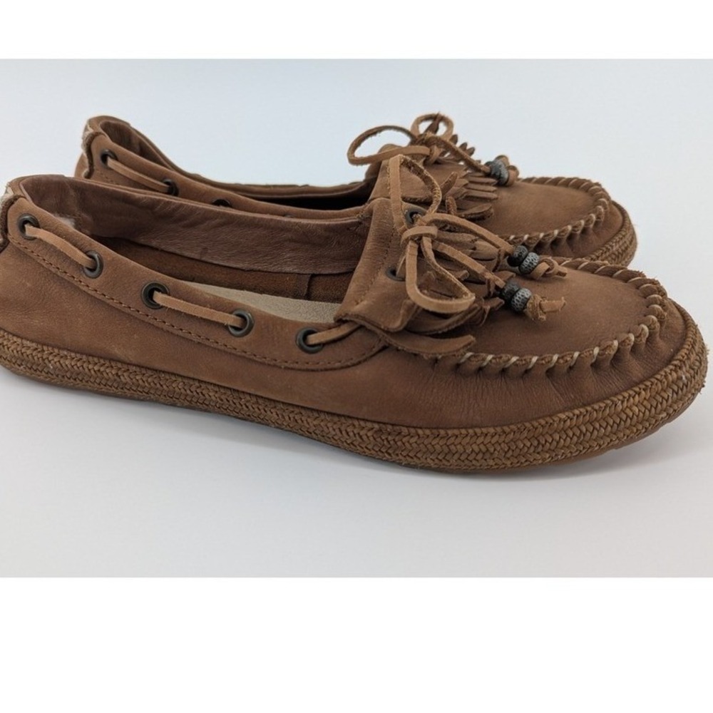 UGG Australia Milana Brown Leather Fringe Moccasin Loafers 1005451 Womens 7.5 - Picture 2 of 9